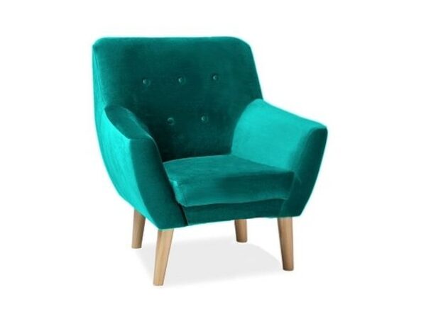 FOTEL NORDIC 1 VELVET KOLOR TURKUS TAPICERKA BLUVEL 85 / BUK